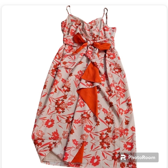 Badgley Mischka Floral Print Sweetheart Neck Sleeveless Lined Satin Midi Dress - Picture 5 of 16